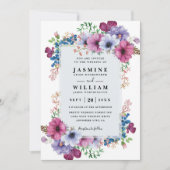 Invitation Fleurs sauvages Bouquet Violet Mariage Code QR Élé (Devant)