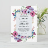 Invitation Fleurs sauvages Bouquet Violet Mariage Code QR Élé (Debout devant)