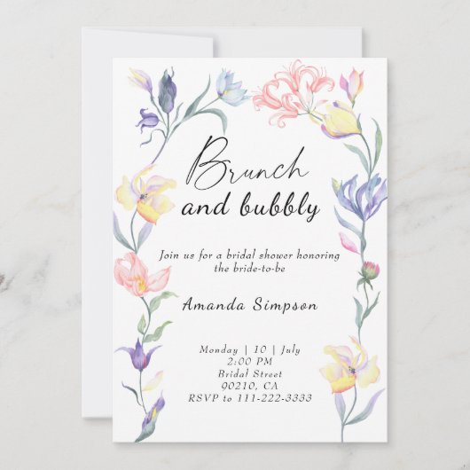 Invitation Fleurs sauvages - Brunch et douches à bulle (Devant)