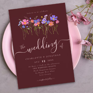 Invitation Fleurs Sauvages Burgundy Rose Vibrantes et Audacie