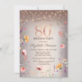 Invitation Fleurs sauvages chic Guirlandes lumineuses 80e ann (Devant)