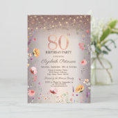Invitation Fleurs sauvages chic Guirlandes lumineuses 80e ann (Debout devant)