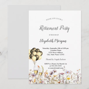 Invitation Fleurs sauvages chic Verre à vin Ballons Retraite 