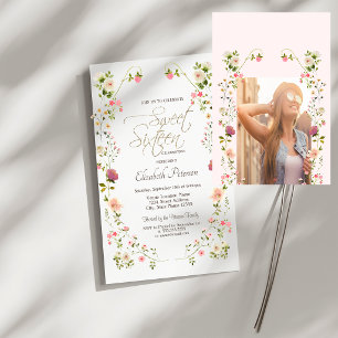 Invitation Fleurs sauvages chic Votre photo Sweet 16