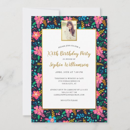 Invitation Fleurs sauvages Chics, N'Importe Quel Âge Ajouter  (Devant)