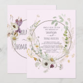 Invitation Fleurs Sauvages Couleurs Douces Bébé rose (Devant / Derrière)