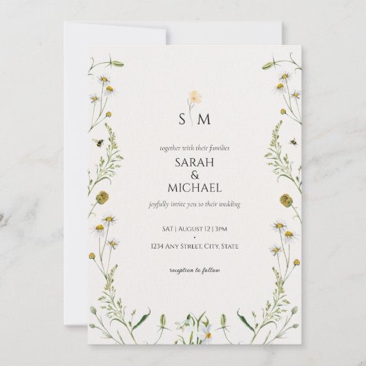 Invitation Fleurs sauvages d'abeilles camomille mignonne mari (Devant)