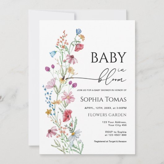 Invitation Fleurs sauvages dans le Baby shower Bloom (Devant)