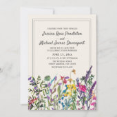 Invitation Fleurs sauvages d'aquarelle Crème violet Mariage (Devant)