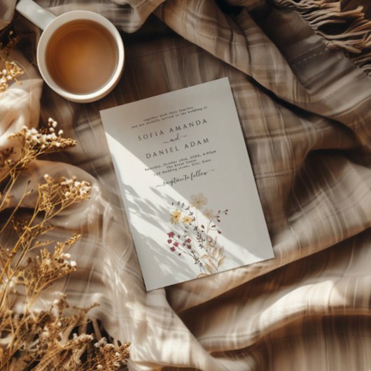 Invitation Fleurs sauvages d'aquarelle d'automne avec Mariage