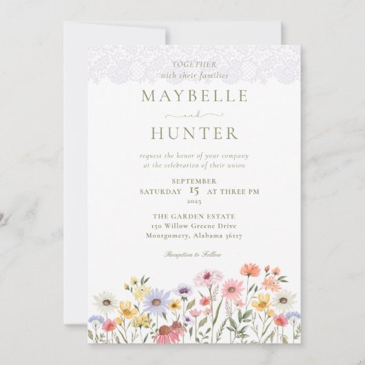 Invitation Fleurs sauvages d'aquarelle, Mariage de feuillage  (Devant)