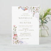 Invitation Fleurs sauvages d'aquarelle, Mariage de feuillage (Debout devant)