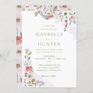 Invitation Fleurs sauvages d'aquarelle, Mariage de feuillage 