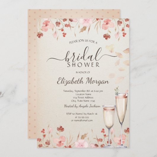 Invitation Fleurs sauvages d'aquarelle Petals Prosecco (Devant / Derrière)