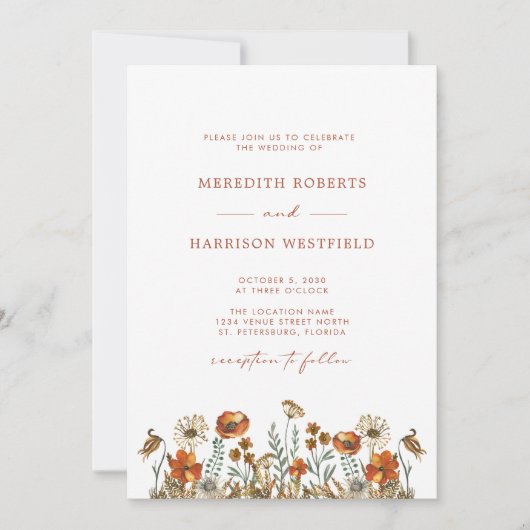 Invitation Fleurs sauvages d'automne délicats Mariage simple  (Devant)