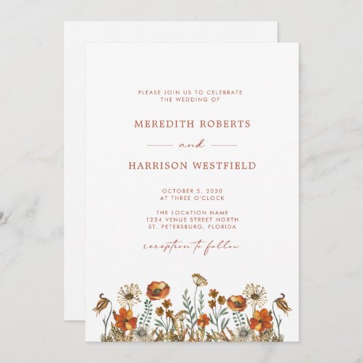Invitation Fleurs sauvages d'automne délicats Mariage simple  (Devant / Derrière)