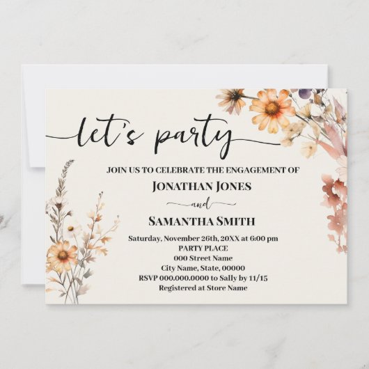 Invitation Fleurs sauvages d'automne Faisons Fiançailles Mari (Devant)