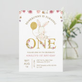 Invitation Fleurs sauvages de ballons d'or Un lapin 1er anniv (Debout devant)