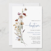 Invitation Fleurs Sauvages de Baptême Bleu (Devant)