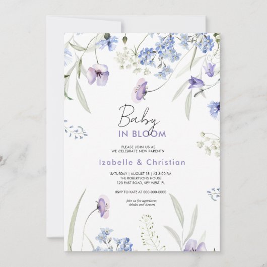 Invitation Fleurs sauvages de bébé Rustique (Devant)