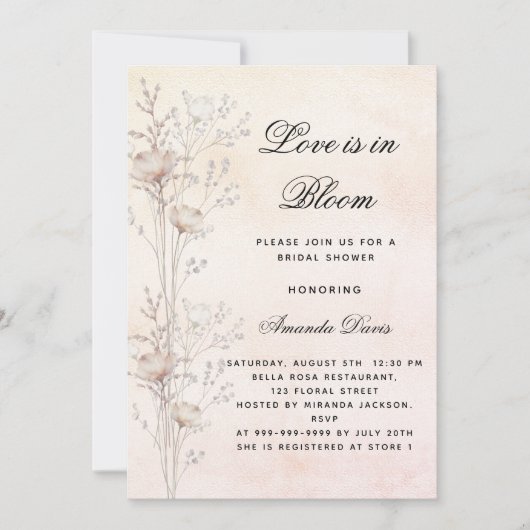 Invitation Fleurs sauvages de douche nuptiale amour en fleurs (Devant)