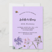 Invitation Fleurs sauvages de fête d'anniversaire violet rose (Devant)