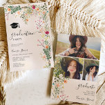 Invitation Fleurs sauvages de la prairie bohème graduation de<br><div class="desc">Classe de 2024 ! Pré bohémien pastel fleurs sauvages printemps été 3 photos fête avec de jolies fleurs de campagne sauvage dans boho rétro orange,  rouge,  pêche,  feuilles verts,  foune et plus,  avec une typographie de script brossé sur un élégant éditable arrière - plan d'ivoire beige doux.</div>
