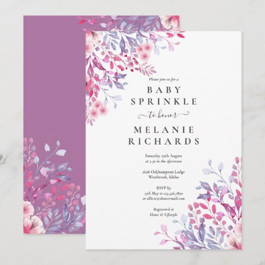 Invitation Fleurs sauvages de lavande Fleur bébé Sprinkle / D (Devant / Derrière)