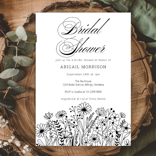 Invitation Fleurs sauvages de mariage élégant Script