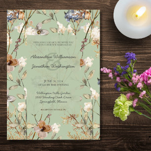 Invitation Fleurs sauvages de pays sur le Mariage Sage Green