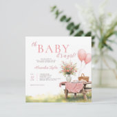 Invitation Fleurs sauvages de pique-nique Ballons Rose Fête d (Debout devant)