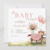 Invitation Fleurs sauvages de pique-nique Ballons Rose Fête d (Devant)