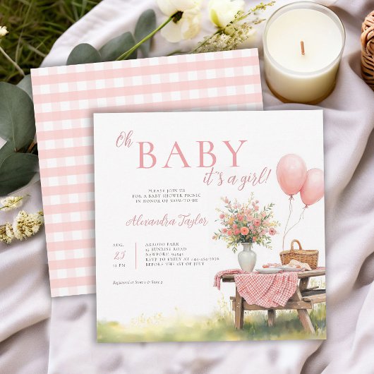 Invitation Fleurs sauvages de pique-nique Ballons Rose Fête d