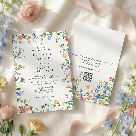 Invitation Fleurs Sauvages de Prairie Été Code QR RSVP Mariag