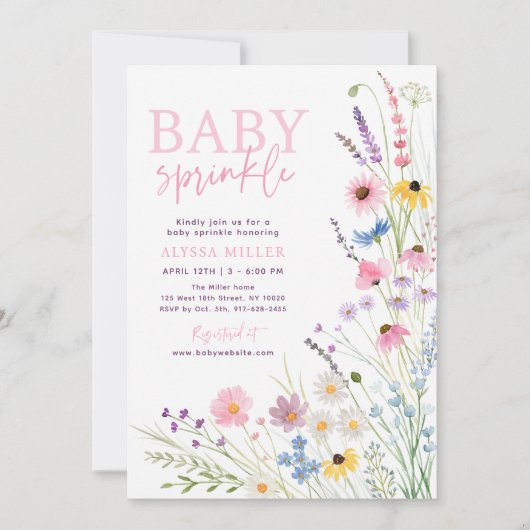 Invitation Fleurs sauvages de prairie rose Baby Sprinkle (Devant)