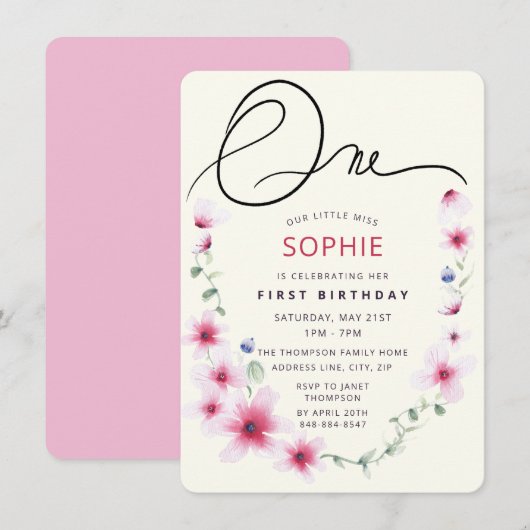 Invitation Fleurs sauvages de Printemps rose ont porté notre  (Devant / Derrière)