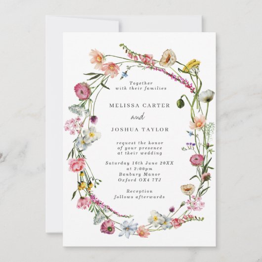 Invitation Fleurs sauvages délicates Wreath Garden Mariage (Devant)