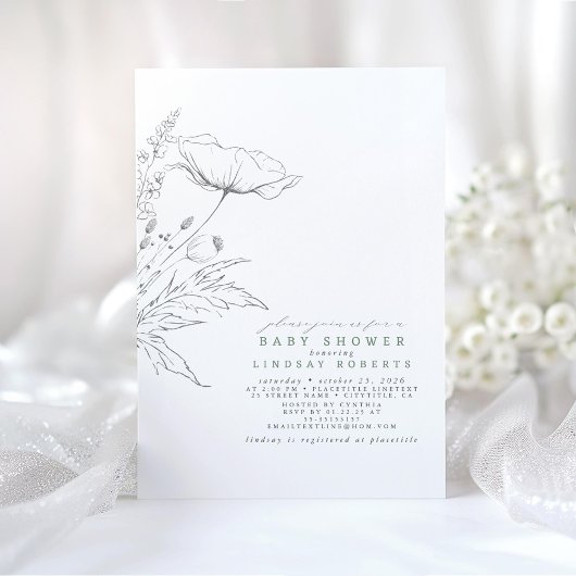 Invitation Fleurs sauvages dessinés à la main Élégant Baby sh