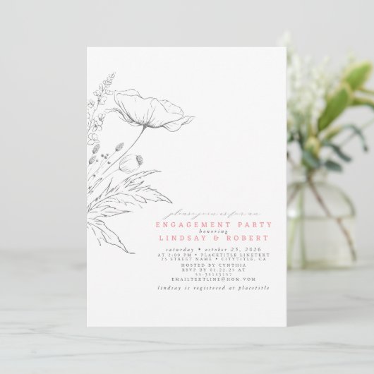 Invitation Fleurs sauvages dessinés à la main Élégante Partie (Debout devant)