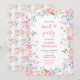 Invitation Fleurs sauvages d'été Floral Sweet Sixteen