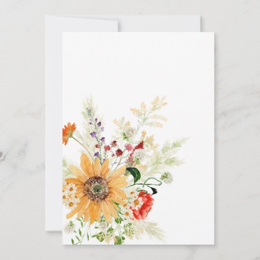Invitation Fleurs sauvages d'été rustiques et tournesols (Dos)