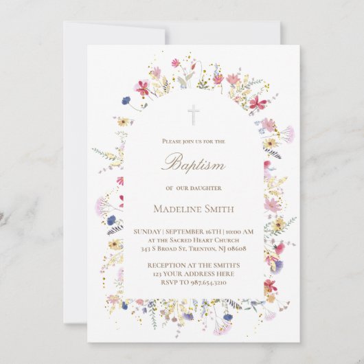 Invitation Fleurs sauvages du baptême (Devant)