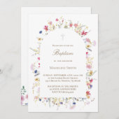 Invitation Fleurs sauvages du baptême (Devant / Derrière)