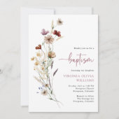 Invitation Fleurs sauvages du baptême rose (Devant)