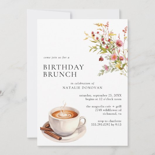 Invitation Fleurs sauvages du café | Brunch d'anniversaire fl (Devant)
