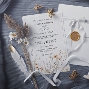 Invitation Fleurs sauvages Élégant Mariage Moderne Code QR Bu