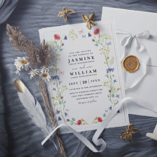 Invitation Fleurs sauvages Élégant Mariage Moderne Jardin Rus