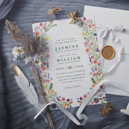 Invitation Fleurs sauvages Élégant Mariage Rustique Code QR M