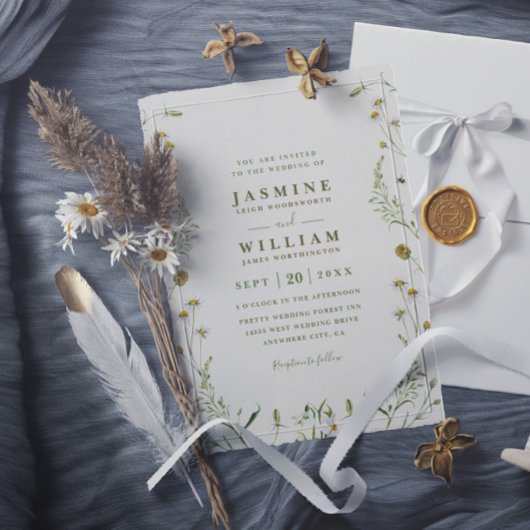 Invitation Fleurs sauvages Élégant Rustique Moderne Code QR M