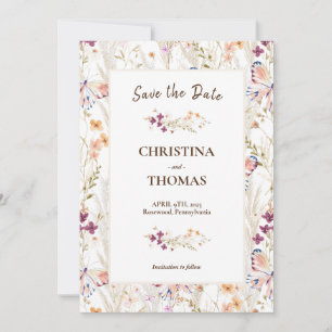 Invitation Fleurs Sauvages Élégantes Bohème Enregistrer la Da